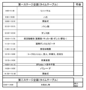 ステージのタイムテーブル