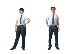 夏服とスラックスの組み合わせ